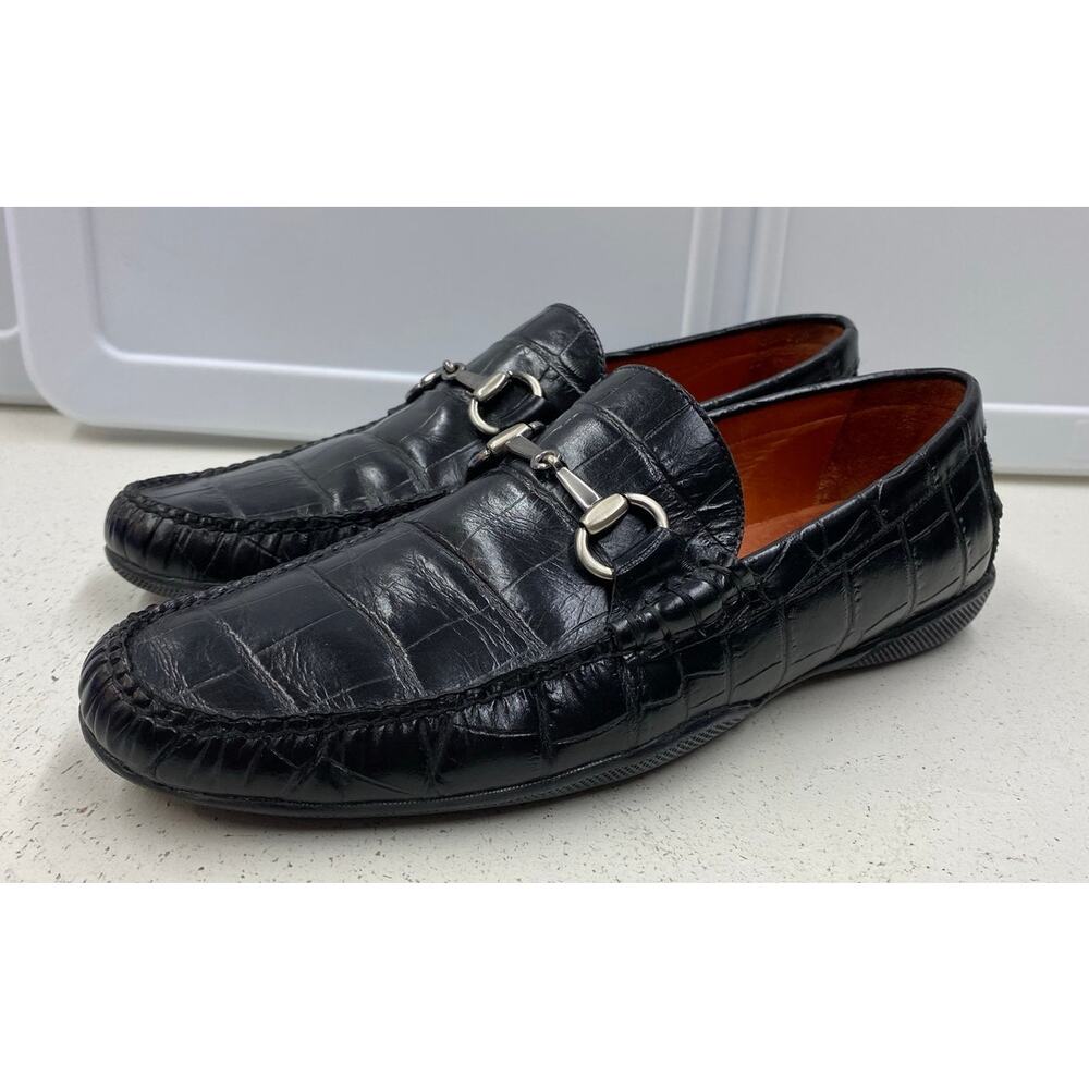 Men Peter Millar crocodile alligator metal horse-bit leather dress shoes laofers